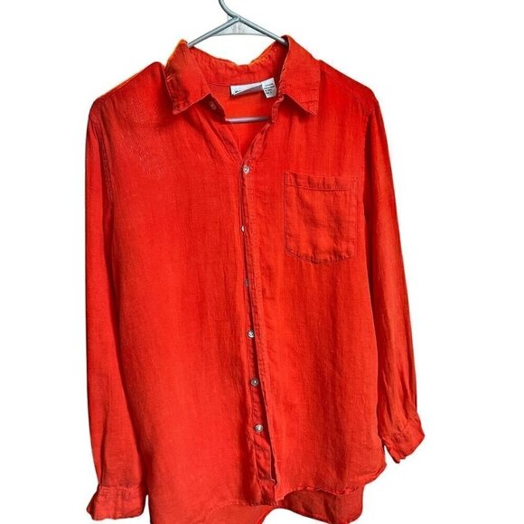 Chicos Design Red 100% Linen Button-Up Long Sleeve Shirt, Coastal Women, Beach 0 - Picture 1 of 6
